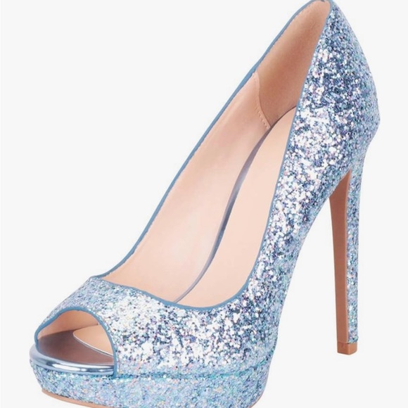 Women's Peep Toe Glitter Slip-On Chunky Platform High Heel - Picture 3 of 8